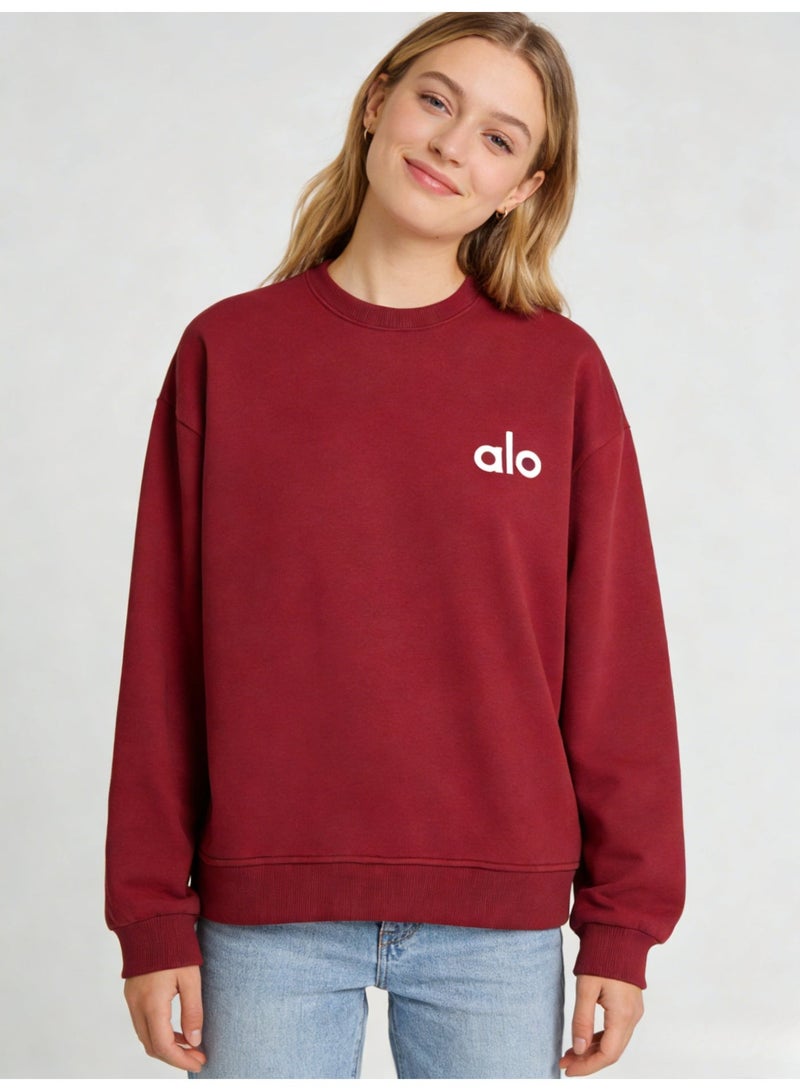 Alo Unisex Burgundy Crewneck Sweatshirt with Branded Logo - Image 3