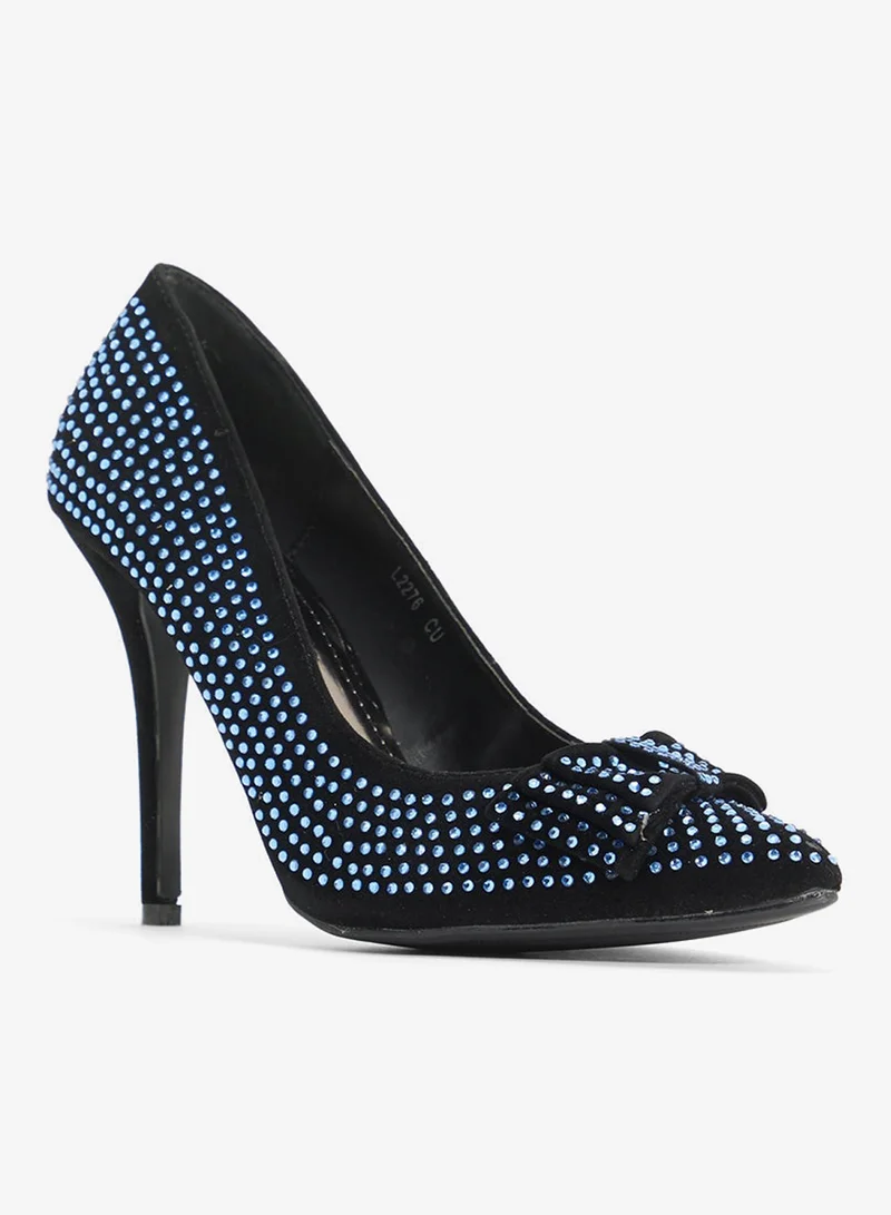 Anne Michelle BLUE Studded Pump With Bow for Women | Best Price UAE