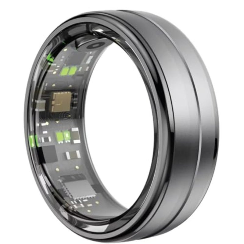 Health and fitness tracker ring for daily wear medical-grade stainless steel, matte black finish waterproof, heart rate and sleep monitoring, remote camera control for iPhone and Android, size 918.9 mm - Image 1