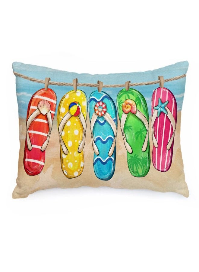 AACORS Summer Pillow Cover 12x20 Inch Flip Flops Decor Tropical Beach Satrfish Farmhouse Seasonal Pillow Case Decorations for Home Sofa Couch AA507-12 - Image 1