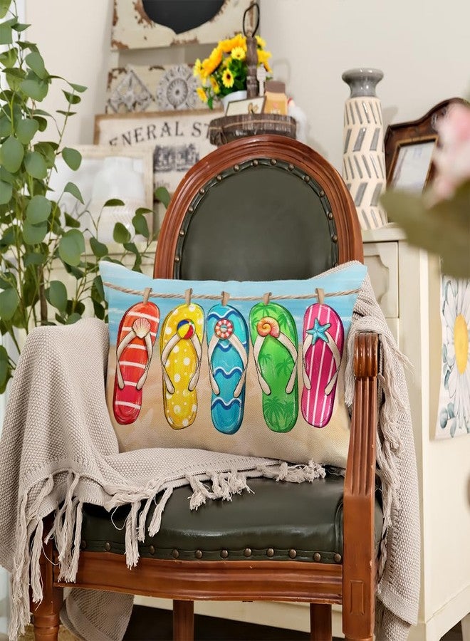 AACORS Summer Pillow Cover 12x20 Inch Flip Flops Decor Tropical Beach Satrfish Farmhouse Seasonal Pillow Case Decorations for Home Sofa Couch AA507-12 - Image 4