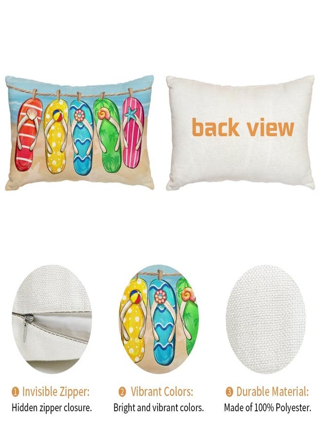 AACORS Summer Pillow Cover 12x20 Inch Flip Flops Decor Tropical Beach Satrfish Farmhouse Seasonal Pillow Case Decorations for Home Sofa Couch AA507-12 - Image 5