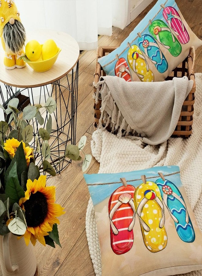 AACORS Summer Pillow Cover 12x20 Inch Flip Flops Decor Tropical Beach Satrfish Farmhouse Seasonal Pillow Case Decorations for Home Sofa Couch AA507-12 - Image 3