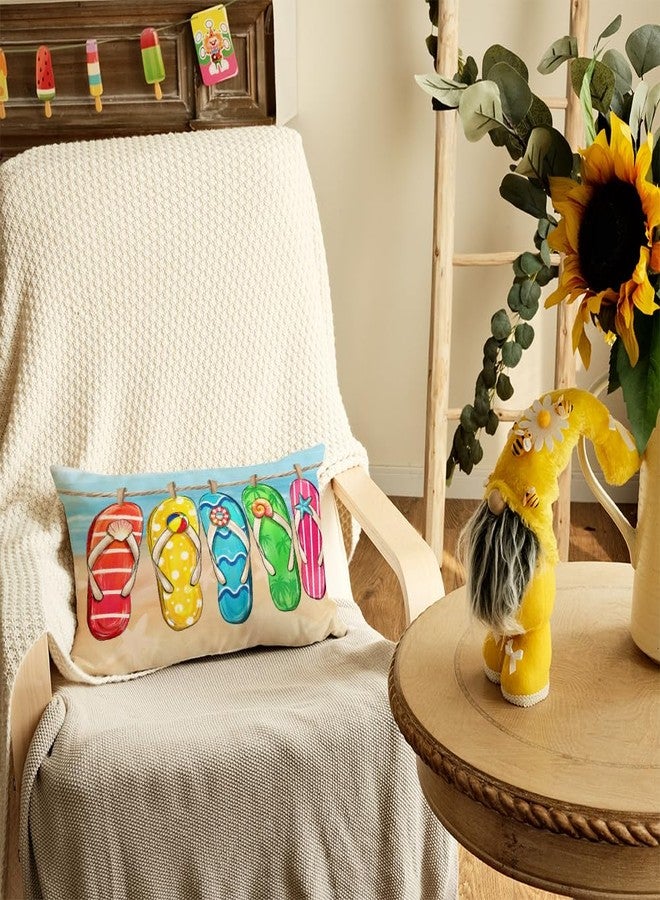 AACORS Summer Pillow Cover 12x20 Inch Flip Flops Decor Tropical Beach Satrfish Farmhouse Seasonal Pillow Case Decorations for Home Sofa Couch AA507-12 - Image 2