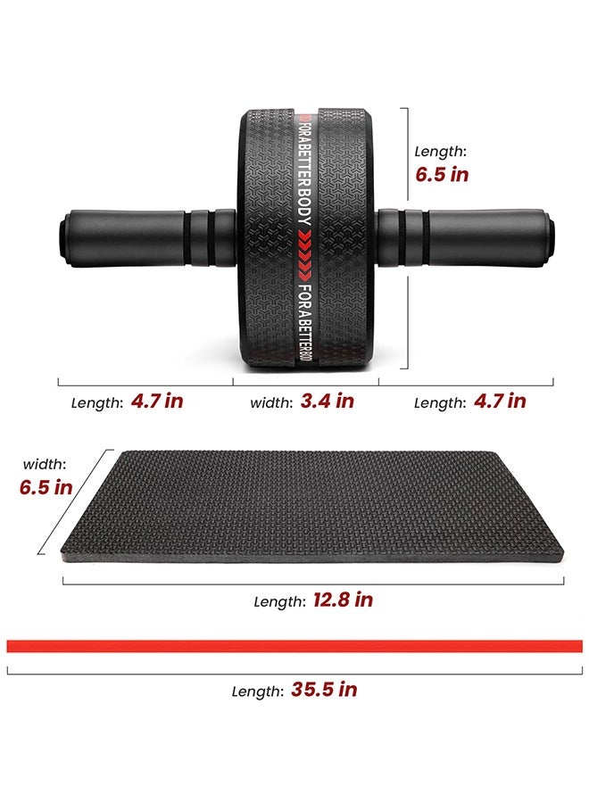 Upgraded Ab Roller Wheel 3.4in Widened - 490lbs Load Stainless Steel Core Trainer with NBR Foam Grip & Knee Pad for Men Women Home Gym (Red) - Image 2