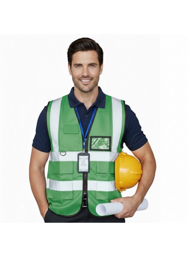 High Quality Engineers Safety Vest EN 20471 Specification Multi-Pocket, 360 Degree High Visibility Reflective, for Men and Women, Color (Green) - Image 1