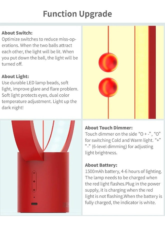 Table Lamp for Bedroom - Balance Lamp, Bedside Lamp with Touch Dimmer, Nightstand Lamp, 3 Level Brightness Rechargered Night Light for Home, Office, College Dorm (Red)