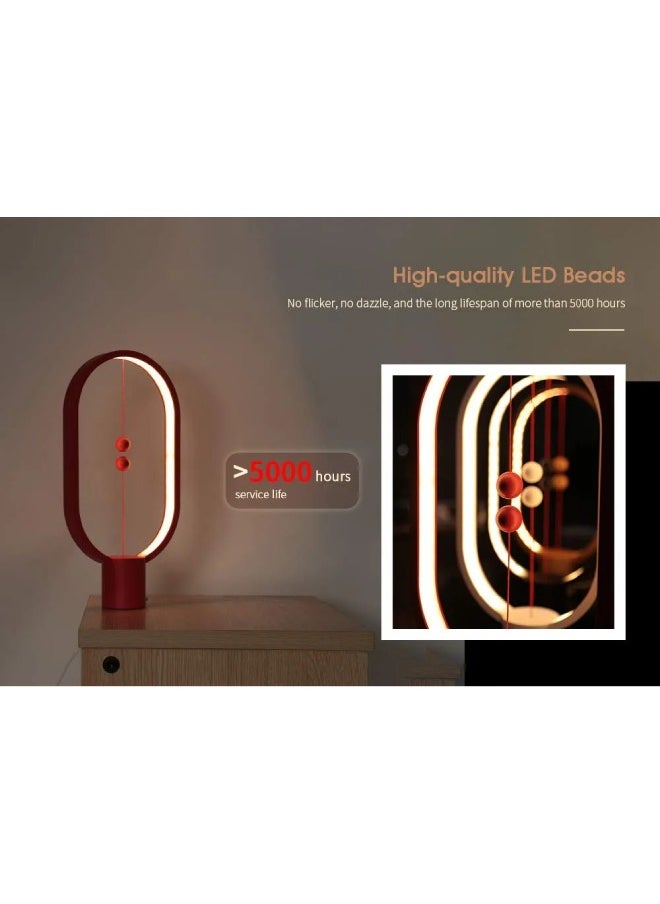 Table Lamp for Bedroom - Balance Lamp, Bedside Lamp with Touch Dimmer, Nightstand Lamp, 3 Level Brightness Rechargered Night Light for Home, Office, College Dorm (Red)