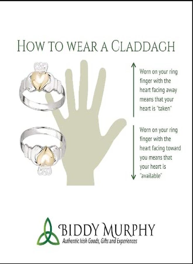 Biddy Murphy, Women's Irish Claddagh Ring 925 Sterling Silver Woven Band, Emerald Green CZ Heart Shape, Made in Ireland, Size 8 - Image 4