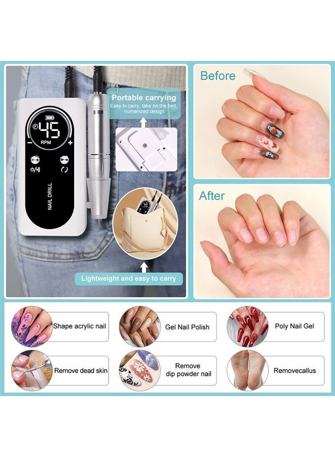 general 45000 RPM nail drill, rechargeable nail drill, electric nail file set with 6 drill bits and grinding band, multi-function nail tool with power bank function - Image 2