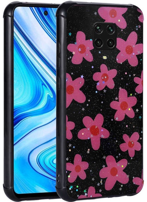 Megafox Technology Xiaomi Redmi Note 9 Pro Compatible Case Glitter Patterned Camera Protection Shiny Popy Cover, Flower