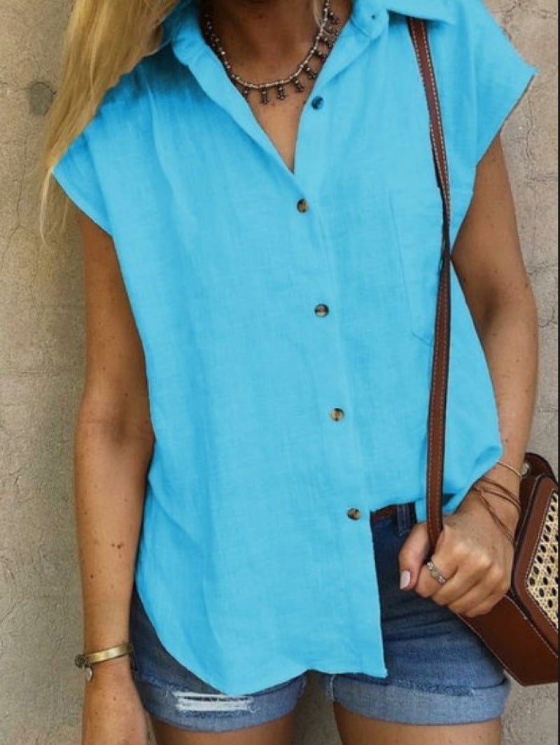 2022 hot cardigan women's casual lapel loose shirt women's spring and summer new four colors five yards white XXL - Image 4