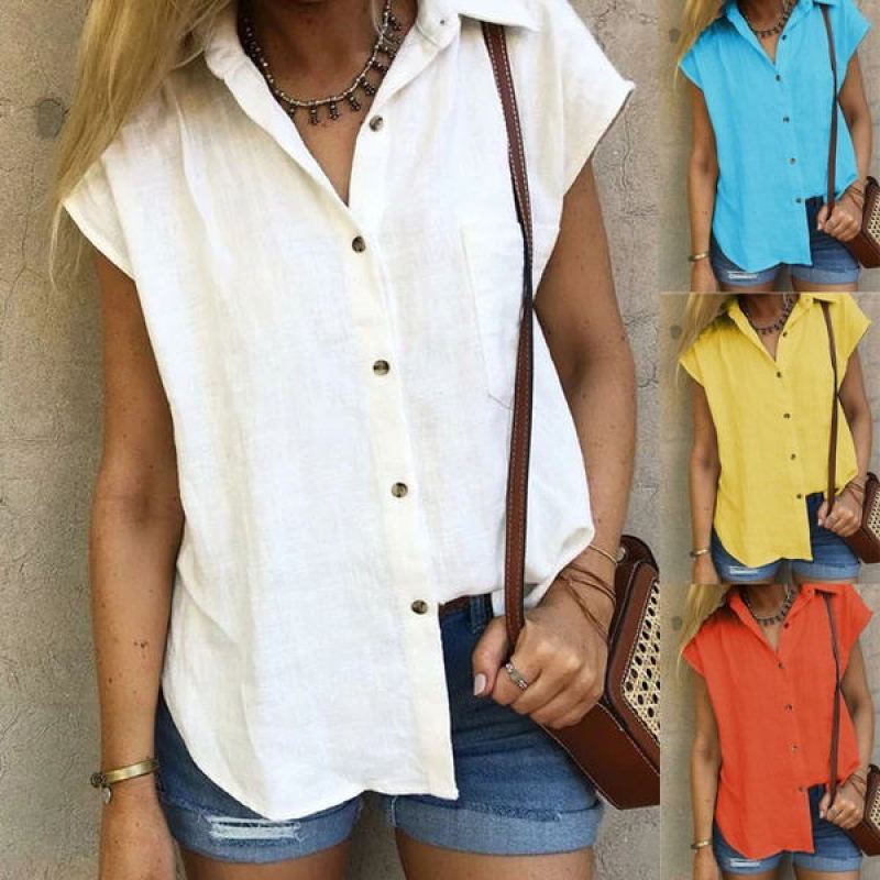 2022 hot cardigan women's casual lapel loose shirt women's spring and summer new four colors five yards white XXL - Image 2
