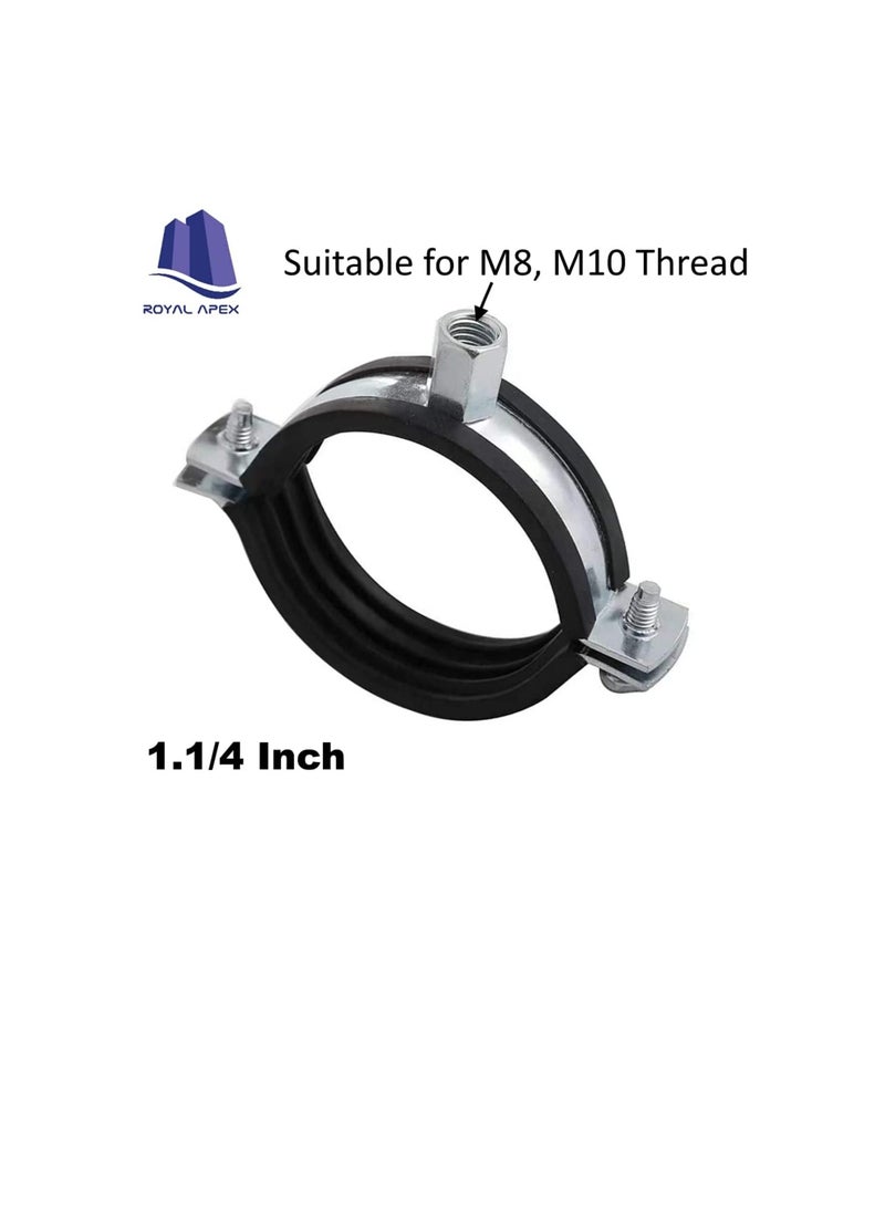 مشبك من الحديد المجلفن (GI) ذو برغيين وقابل للتعديل للخدمة الشاقة مع بطانة مطاطية أو غير مبطنة لدعم مواسير تثبيت السقف على الحائط ، شماعات حلقة منفصلة (1.1 / 4 بوصة ، عبوة من 5 قطع) - Image 2