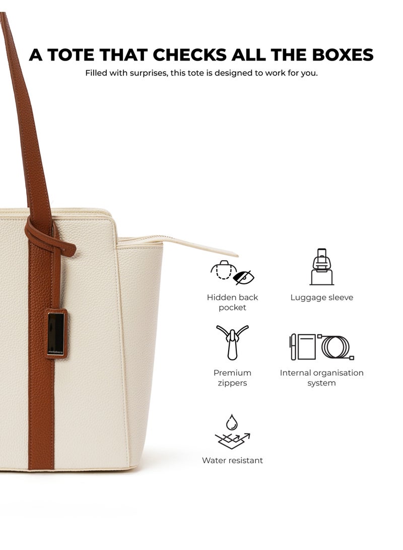Mokobara Sunflower Tote Bag | Fits 14-inch Laptop | Premium Vegan Leather | Water-Resistant | Multiple Compartments & Luggage Sleeve | For Work & Daily Use | Beige - Image 4