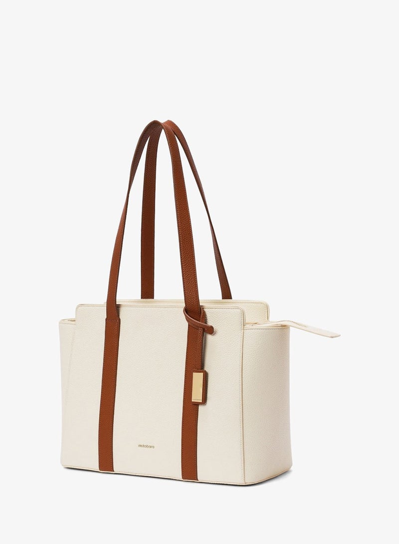 Mokobara Sunflower Tote Bag | Fits 14-inch Laptop | Premium Vegan Leather | Water-Resistant | Multiple Compartments & Luggage Sleeve | For Work & Daily Use | Beige - Image 1