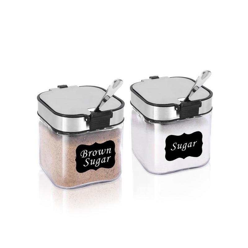 Aelga Glass Sugar Bowl with Lid and Spoon, 8.5 OZ Sugar Container Stainless Steels Flip Lid, Salt Container for Kitchen, Coffer Bar Accessories, Countertop, 2 Pack - Image 1