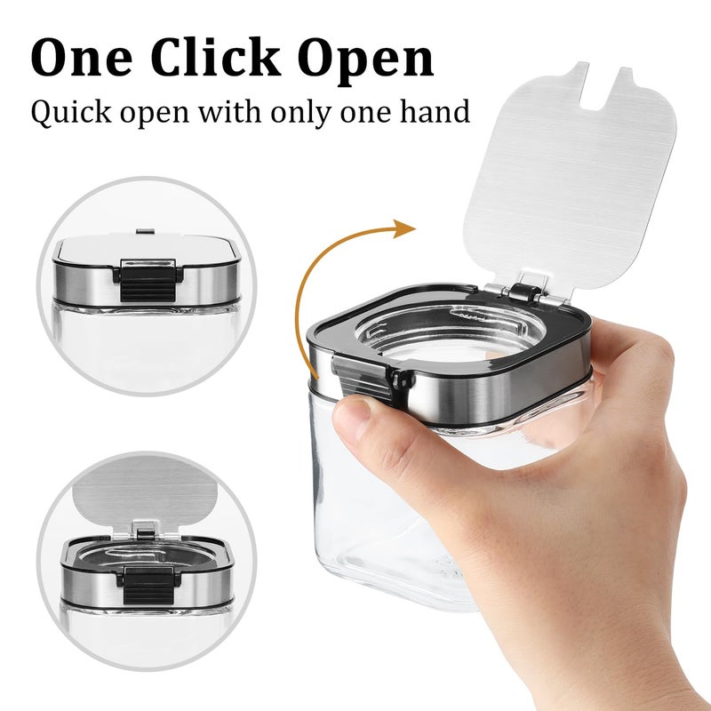 Aelga Glass Sugar Bowl with Lid and Spoon, 8.5 OZ Sugar Container Stainless Steels Flip Lid, Salt Container for Kitchen, Coffer Bar Accessories, Countertop, 2 Pack - Image 2