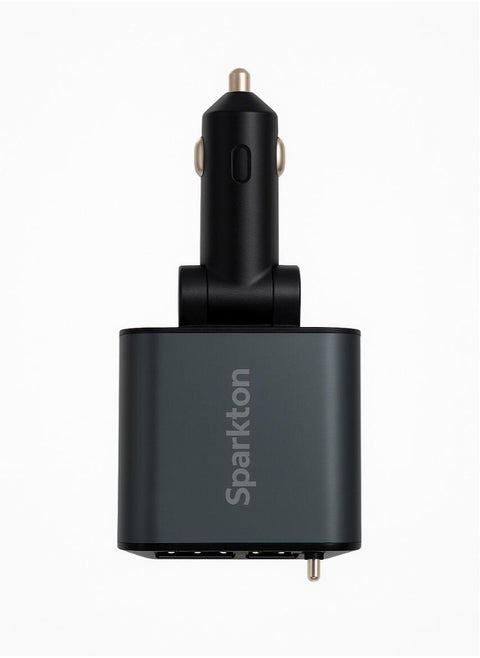 Sparkton 4 in 1 Fast Car Charger with Dual USB Ports USB-C Type-C Retractable Cable High Speed Mobile Charging Adapter Quick Charge 3.0 Vehicle Power Hub Universal Car Charger for iPhone Android Samsung Compact 12V Smart Auto USB C Phone Charging Plug.