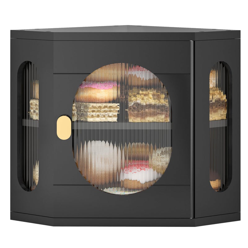 TQQDCI Corner Bread Box for Kitchen Countertop, Large Wooden Bread Box, Double Layer Bread Storage Bin, Bamboo Breadbox for Homemade Bread, Farmhouse Kitchen Organizer with Acrylic Window, Black - Image 1