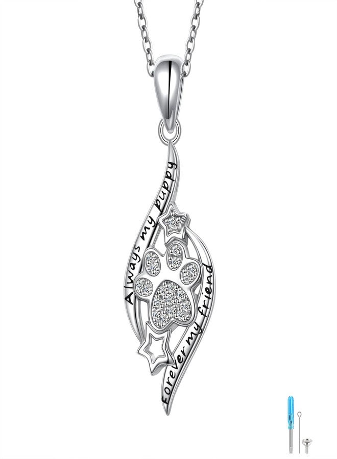 DAOCHONG Sterling Silver Paw Print Memorial Ash Jewelry - 925 Sterling Silver Pet Urn Necklace with Filling Kit - Image 1
