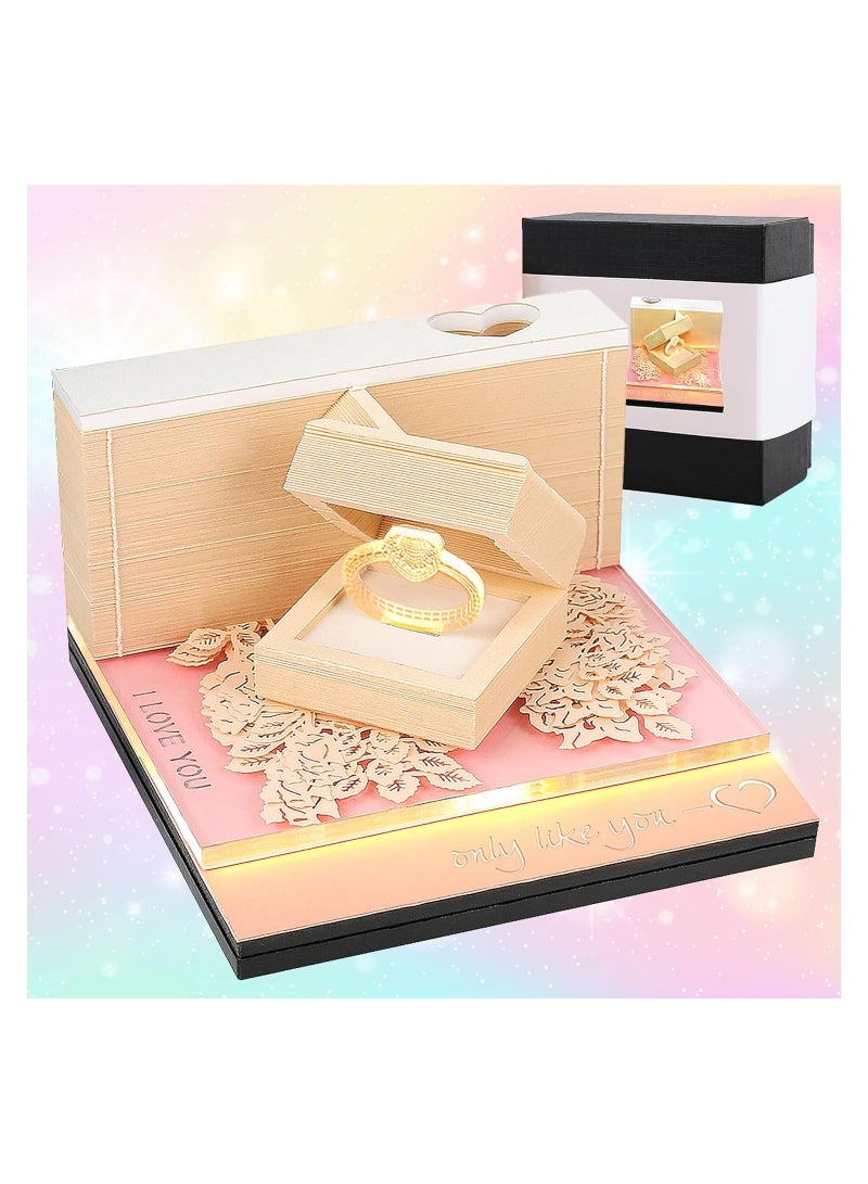 3D LED Light Memo Pad with Paper Carving Art, Creative Sticky Notes for Valentine's Day, DIY Decorative Notepad, Unique Gift for Home and Office Desktop, Artsy Diamond Ring Design. - Image 1