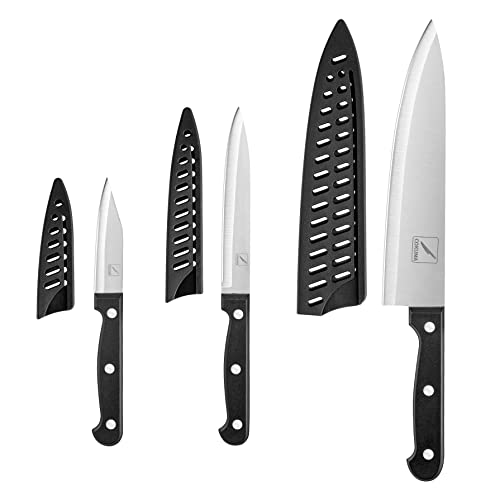 COKUMA Kitchen Knife, 3-Pcs Knife Set With Sheath, 8 Inch Chef Knife, 4.5 Inch Utility Knife, 4 Inch Paring Chef Knife, Stainless Steel, Black - Image 2