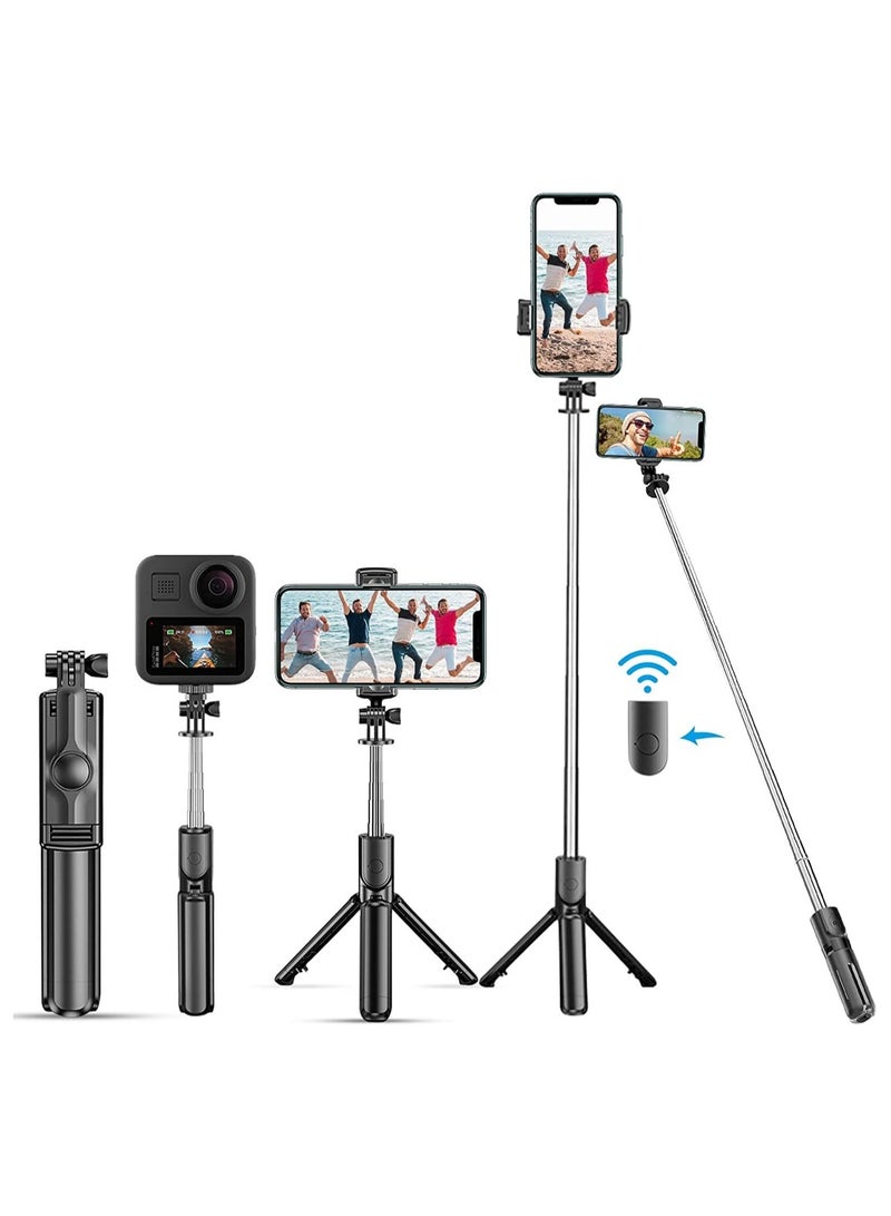 ELTRAZONE Extendable Selfie Stick, Bluetooth Selfie Stick with Tripod Stand and Detachable Wireless Bluetooth Remote, Ultra Compact Selfie Stick for Mobile and All Smart Phones Black - Image 1