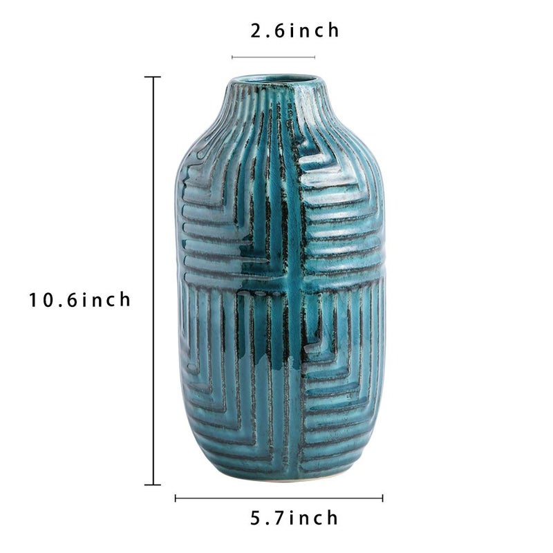 hjn Teal Hand-Glazed Ceramic Vase - 10.6" H Modern Decorative Centerpiece Vase for Fresh/Dried Flowers, Home Decor for Living Room Bookshelf Mantel | Wedding Housewarming Gift - Image 5
