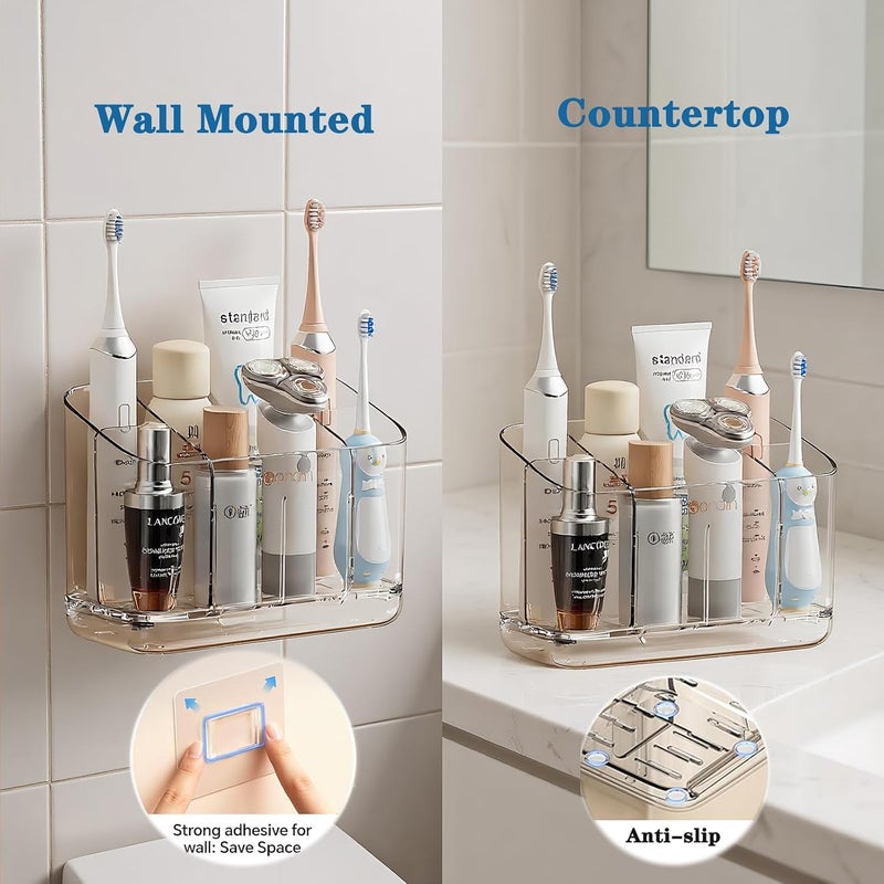Hushnow Toothbrush Holder, Bathroom Organizer with Dividers, Wall Mount or Countertop Storage Bathroom for Toothbrush Holder - Image 3