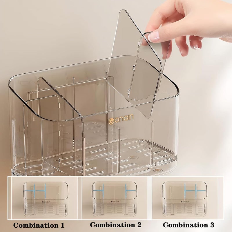 Hushnow Toothbrush Holder, Bathroom Organizer with Dividers, Wall Mount or Countertop Storage Bathroom for Toothbrush Holder - Image 5