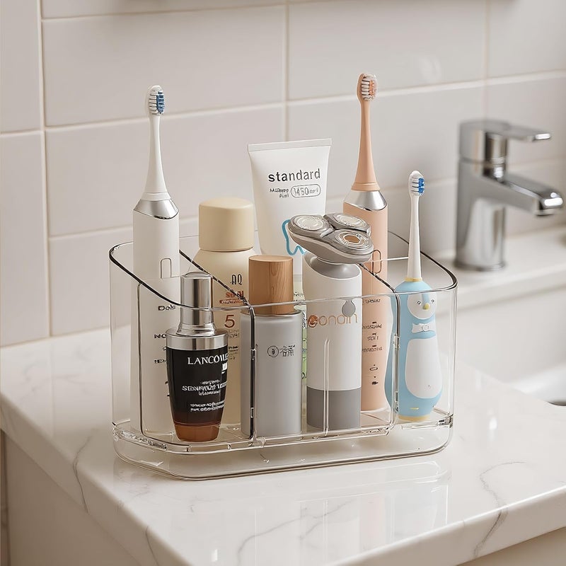 Hushnow Toothbrush Holder, Bathroom Organizer with Dividers, Wall Mount or Countertop Storage Bathroom for Toothbrush Holder - Image 1