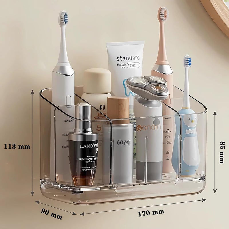 Hushnow Toothbrush Holder, Bathroom Organizer with Dividers, Wall Mount or Countertop Storage Bathroom for Toothbrush Holder - Image 2