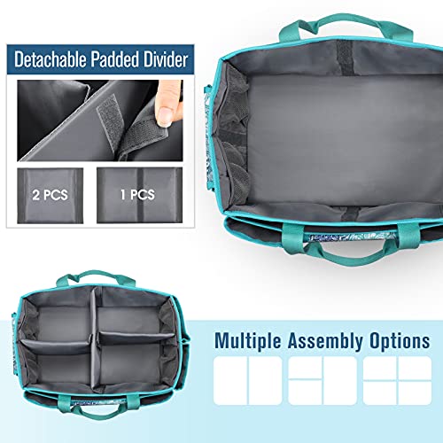 FINPAC Large Craft Storage Tote Bag with Multiple Pockets, Scrapbooking Carrying Case Storage Caddy with Handle for Sewing, Art, Desktop, Baby Care Supplies (Emerald Illusions) - Image 5