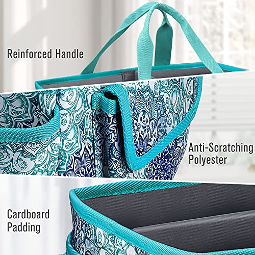 FINPAC Large Craft Storage Tote Bag with Multiple Pockets, Scrapbooking Carrying Case Storage Caddy with Handle for Sewing, Art, Desktop, Baby Care Supplies (Emerald Illusions) - Image 4