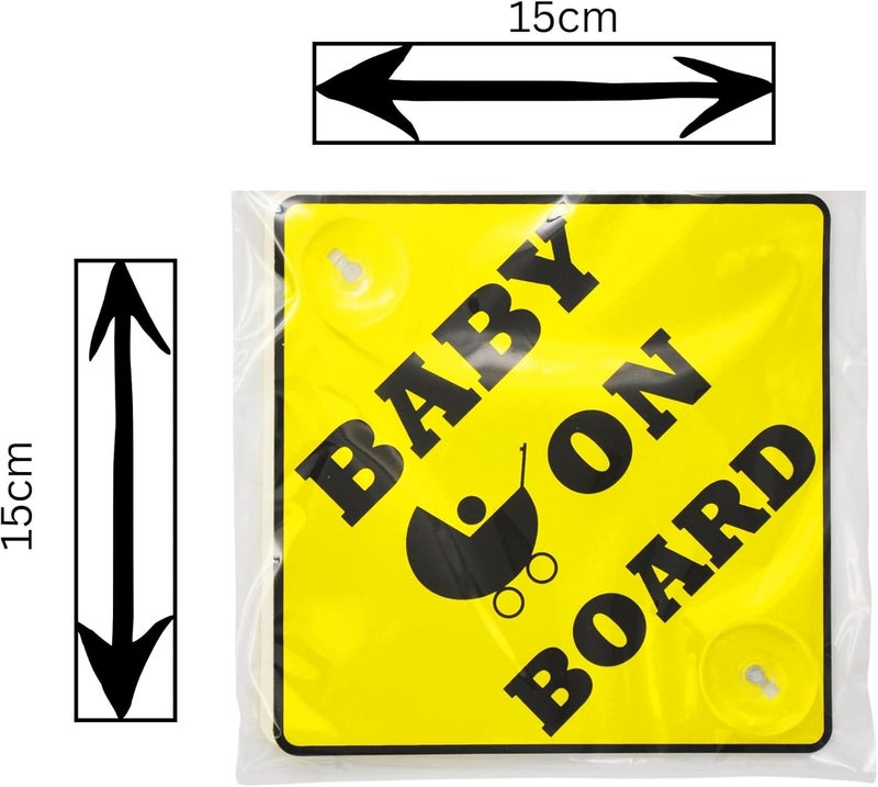 HASANAT ESSENTIALS Baby on board Car Safety Sign – 15cm x 15cm Window Cling with Double Suction Cups, Reusable & Durable Car Warning Sticker Decal - Image 2