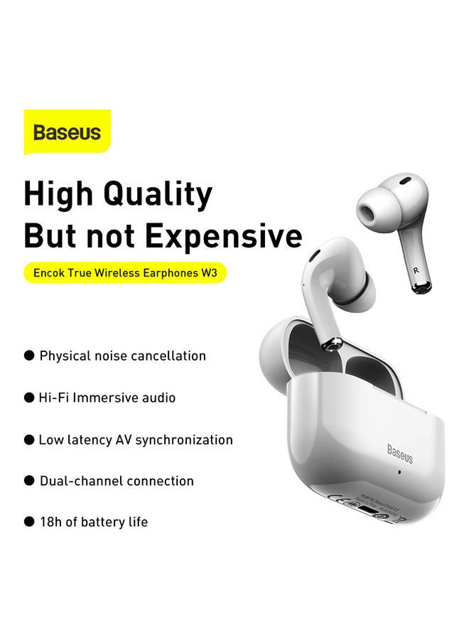 Baseus Encok W3 Wireless Bluetooth Earphone - White White - Image 3