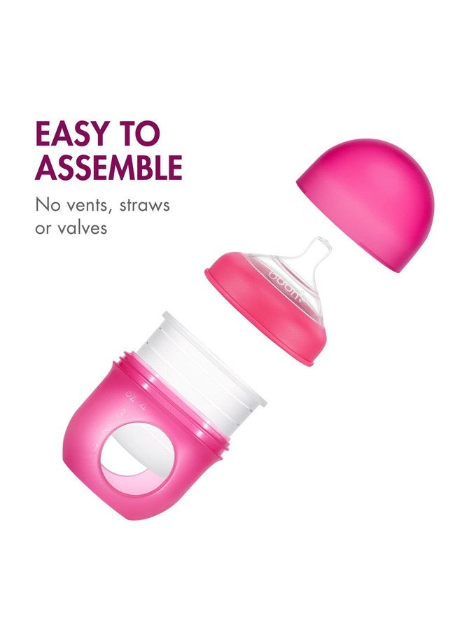 بون زجاجات الرضاعة القابلة لإعادة الاستخدام من Boon Nursh - حلمة تدفق بطيء - جراب وحلمة من السيليكون لزجاجات الرضاعة - أساسيات تغذية الطفل - وردي - من عمر 0 إلى 3 أشهر - 3 قطع - 4 أونصة - Image 3