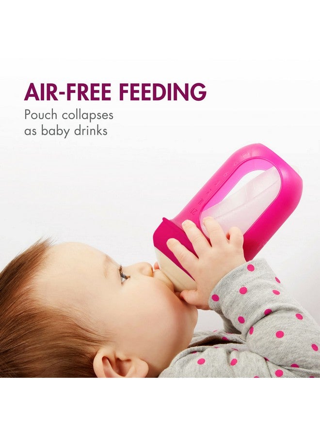 بون زجاجات الرضاعة القابلة لإعادة الاستخدام من Boon Nursh - حلمة تدفق بطيء - جراب وحلمة من السيليكون لزجاجات الرضاعة - أساسيات تغذية الطفل - وردي - من عمر 0 إلى 3 أشهر - 3 قطع - 4 أونصة - Image 2