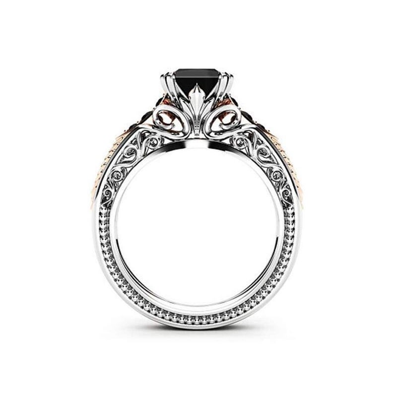 AZQ Vintage 925 Sterling Silver Black Gem Ring Cocktail Rings Square Cut Black Onyx Marcasite Cubic Zirconia Anniversary Promise Ring CZ Eternity Engagement Wedding Band Ring for Women TZ.37 (US Code 8) - Image 3