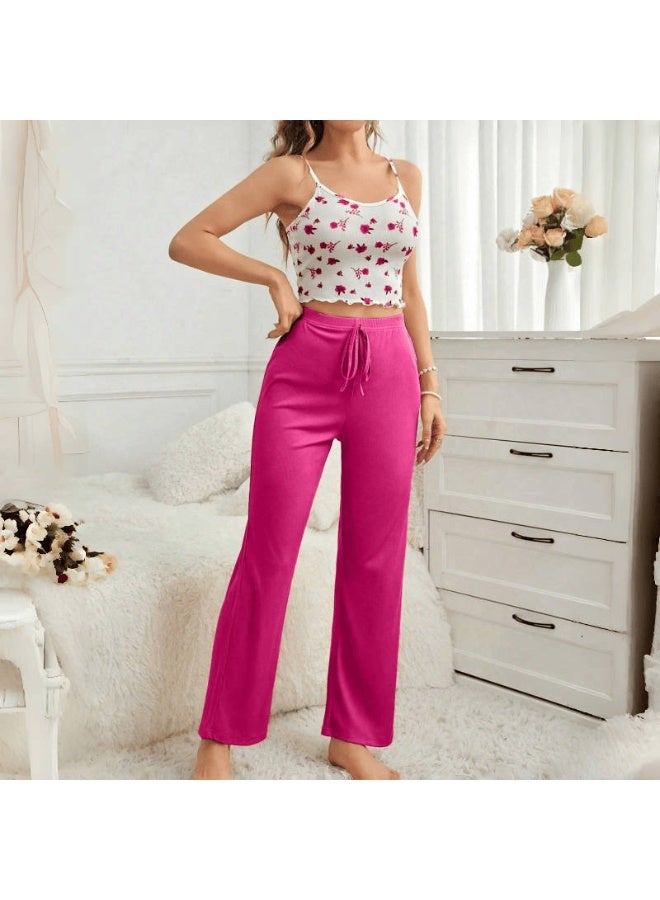 MHD European And American Style Floral Sling Long Pants Women's Pajama Set - Casual, Comfortable & Outerwear - Friendly - Image 2