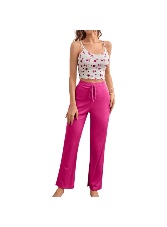 MHD European And American Style Floral Sling Long Pants Women's Pajama Set - Casual, Comfortable & Outerwear - Friendly - Image 5