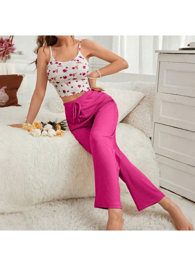 MHD European And American Style Floral Sling Long Pants Women's Pajama Set - Casual, Comfortable & Outerwear - Friendly - Image 3
