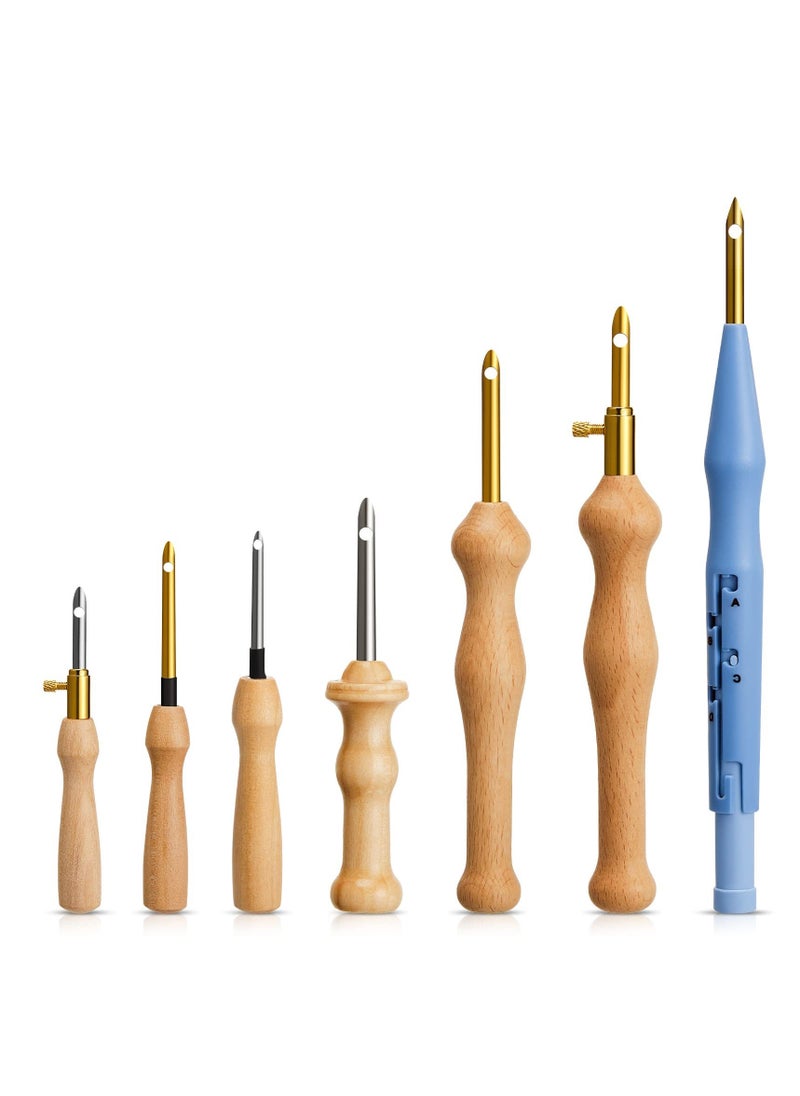Generic Punch Needle Embroidery Kits, 7 Pcs Adjustable Rug Yarn Punch Needle, Wooden Handle Embroidery Pen,Embroidery Hoops,scissors, Needle Threader, Punch Needle Cloth for DIY Starter Kit  - Image 1
