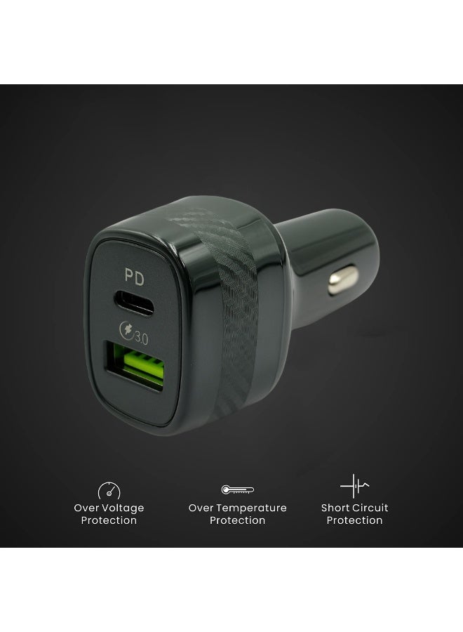 لوجين محول شاحن سيارة سريع بمنفذين بقوة 38 وات مع USB-C PD وUSB QC3.0، محول طاقة للسيارة 12 فولت/24 فولت للهواتف الذكية والأجهزة اللوحية وأجهزة iPad والكاميرات وأجهزة Bluetooth، وحماية من الجهد الزائد ودرجة الحرارة الزائدة والدائرة القصيرة - Image 4