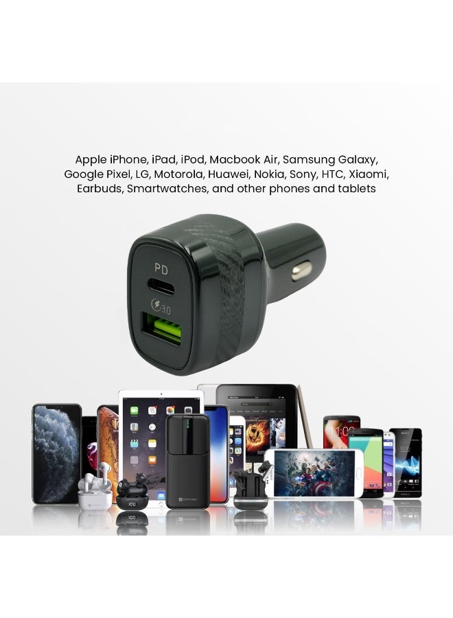 لوجين محول شاحن سيارة سريع بمنفذين بقوة 38 وات مع USB-C PD وUSB QC3.0، محول طاقة للسيارة 12 فولت/24 فولت للهواتف الذكية والأجهزة اللوحية وأجهزة iPad والكاميرات وأجهزة Bluetooth، وحماية من الجهد الزائد ودرجة الحرارة الزائدة والدائرة القصيرة - Image 5