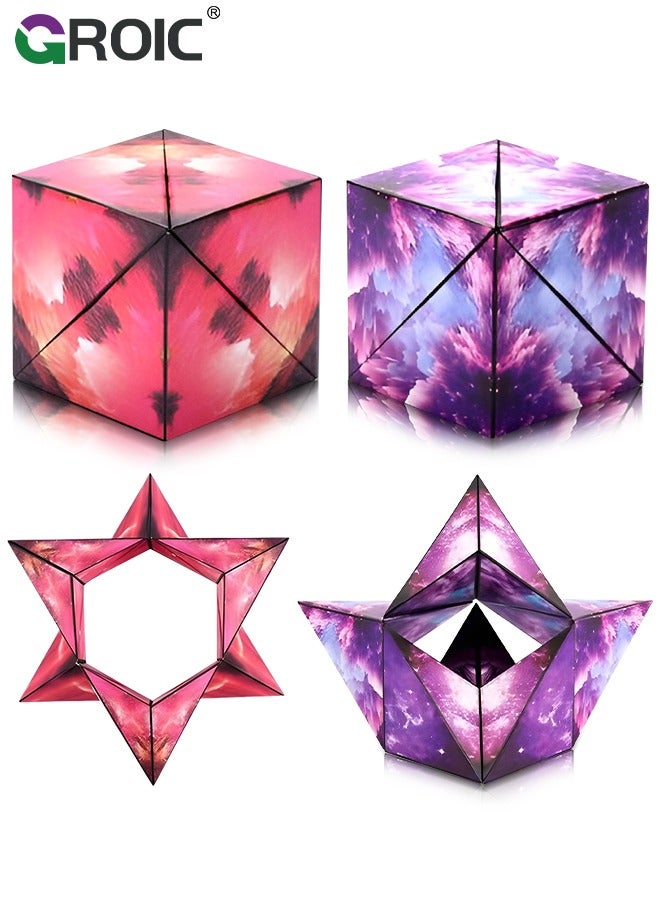 GROIC 3D Magic Star Cube, 2-Pack Galaxy Transforming Box, Mini Preschool Toys, Relieve Stress, Magnetic Cube Gifts/Birthday/Anniversary,Speed Puzzle Cube Game Brain Toy for Kids - Image 1