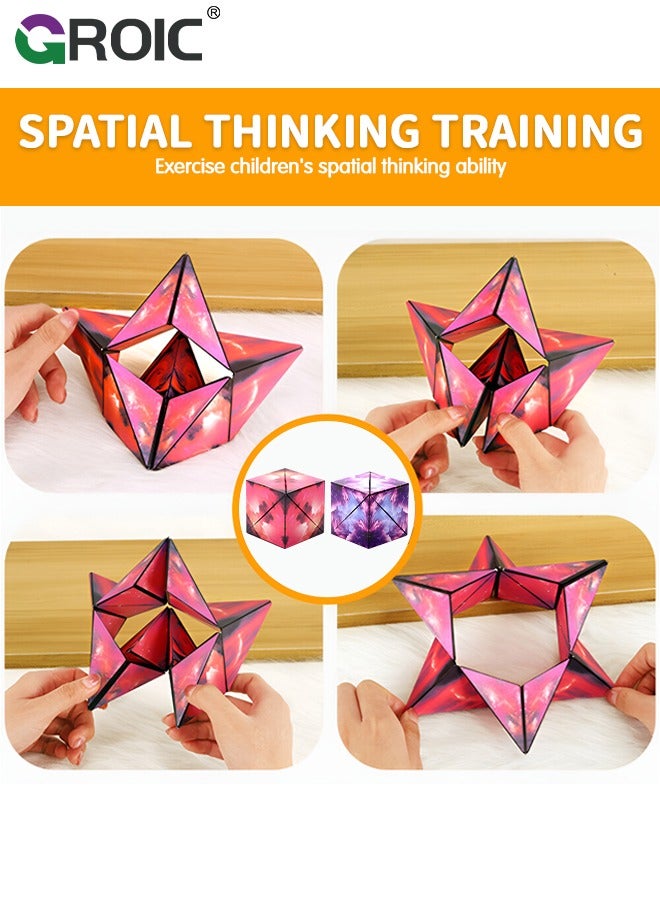 GROIC 3D Magic Star Cube, 2-Pack Galaxy Transforming Box, Mini Preschool Toys, Relieve Stress, Magnetic Cube Gifts/Birthday/Anniversary,Speed Puzzle Cube Game Brain Toy for Kids - Image 3