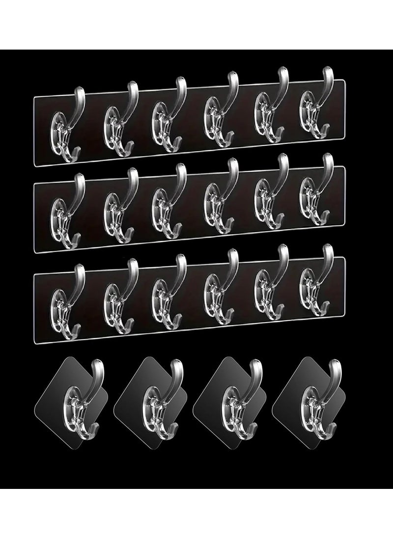 Style Keepers 7Pcs 6 Rows Multifunctional Transparent Sticky Hook Set Adhesive Sticker Hanger in Kitchen Bathroom Oilproof Home Wall Hanging Waterproof Seamless Invisible Strong Self Adhesive Wall Mounted 7 Set  - Image 1