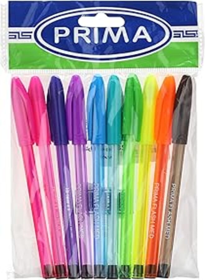 PRIMA قلم حبر جاف بريما فلاش، مجموعة من 10 ألوان متنوعة